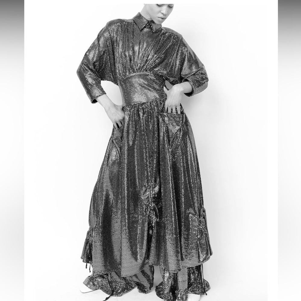 NWT Batsheva Goldie Dress in Silver Sequin Designer Luxury Celeb Style - Picture 12 of 16